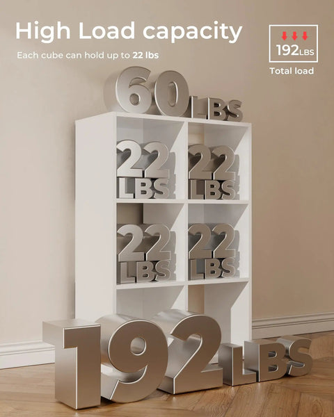Six Cube Storage Organizer Rustic White Space Saver Stackable Bookcase For Closet Bedroom Or Home Office Vertical Or Horizontal Setup Fits 11 Inch Bins Partial Back Panels Open Shelves