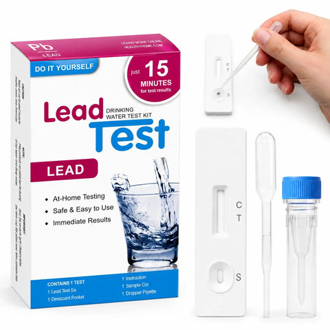 Straight Up Lead Water Test Kit For Tap And Well Water To Check Your Home And Protect Your Fam With 5 Parts Per Billion Detection Sensitivity So You Know What Ya Drinking Is Safe At Home All Year Round components and packaging