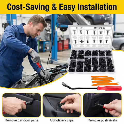 Top Grade Car Bumper Retainer Clips Compatible With Audi Q8 E-tron To Hold Panels Tight And Firm Plus Dedicated Removal Tool For Easy Swap And Neat Storage In Clear Case, 240pcs nylon clip kit and pry tools in case