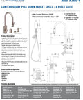 Diagram of Contemporary Pull Down Kitchen Faucet With Four Piece Antique Bronze Accessory Kit detailing specs and features.