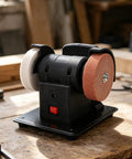 Kick Some Rust Off With This Cordless Mini Bench Grinder Featuring Dual Coarse And Fine Grind Wheels Li Battery Powered Grab And Go Design on workbench.