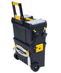 Rolling Tool Chest On Wheels With Drawers And Stackable Compartments For On The Go Jobs, Heavy Duty Mobile Utility Cart With Comfort Grip Handle, Tough Latches, And Deep Bottom Storage.