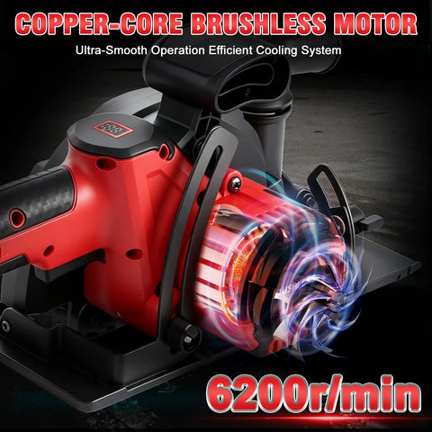 Badass Six Point Five Inch Cordless Circular Saw With Brushless Bldc Motor 1100 Watt 6200 Rpm with copper-core brushless motor.