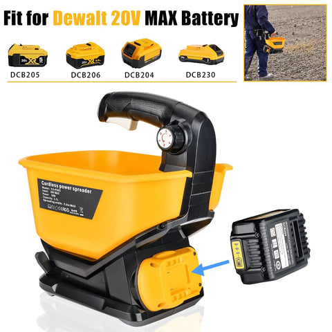 Cordless Seed And Fertilizer Power Spreader Handheld For Lawn Care With 20V and 60V Li Ion Batteries Green, front view.