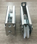 Heavy Duty Double Wheel Sliding Door Track Rollers With Rugged Aluminum Frame And Silent Nylon Wheels for easy installation.