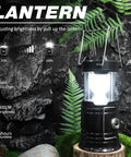 4 Pack Solar Camping Lanterns Collapsible Led Lantern And Flashlight USB Rechargeable Emergency Lights on a tree stump