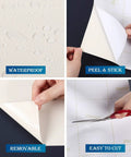 Cream White Matte Peel And Stick Wallpaper Removable Self Adhesive Thick Vinyl Waterproof, demonstrated as easy to cut and apply.