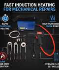 Professional 1500W Magnetic Induction Heater For Kicking Loose Seized Bolt Nut Screw And Bearing Remover With Hella Fast 25 Second Heat Cycle And Four Swappable Coils For No Sweat Garage Repairs, featuring coils and power supply.