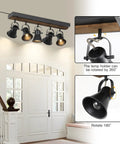 Five Light Plug In Track Lighting Kit In Black With Rotatable Heads For Living Room Bedroom Hallway And Kitchen installed in entryway