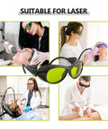 Killer OD6 Plus Laser Safety Glasses delivering savage UV defense during laser procedures, featuring green lenses for protection.