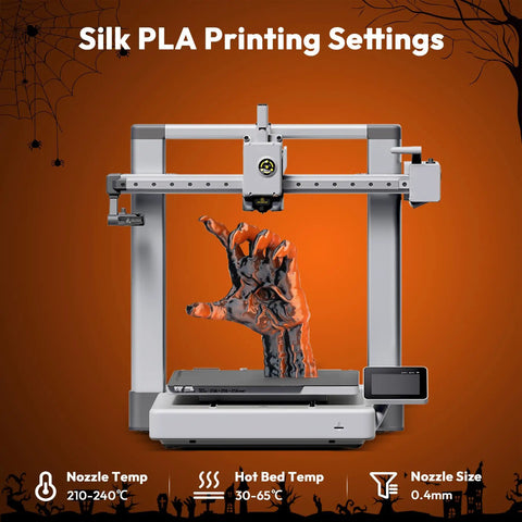Knock Out Fresh Prints Fast With This Dead Simple Top Shelf Dual Tone Silk PLA Filament Pack showcasing a 3D printer with a hand model.