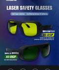 Straight Up Heavy Duty Laser Safety Glasses For Welding With German Bayer Frame And OD8Plus Anti Glare Lens showcasing safety features