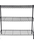 Built Like A Tank Triple Shelf Wire Rack With Sliding Height Adjustments Heavy Load Steel Storage Organizer For Garage Workloads Kitchen Storage And Home Tasks Black Finish, three-tier black steel shelving unit.
