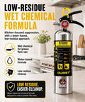 Class K Kitchen Fire Extinguisher Built For Fast Grease Cooking Flare Ups, Two Pack Of 34 Fl Oz Wet Chemical Sprayers, low-residue formula.