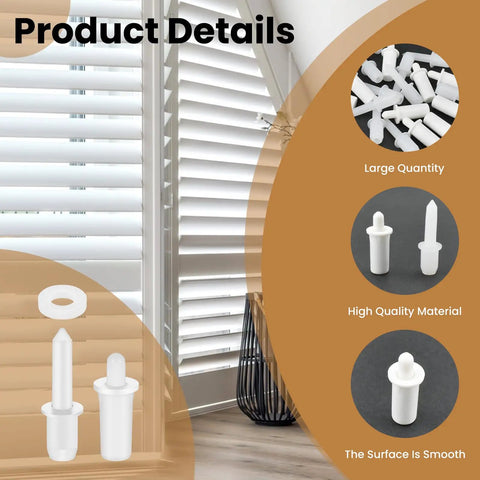 Complete 220 Piece Plantation Shutter Repair Toolkit Featuring Durable Steel Pins Bulk Louvers Staples Precision Washers And Heavy Springs For No Sweat Home Fixes, showing white plastic pins and washers.