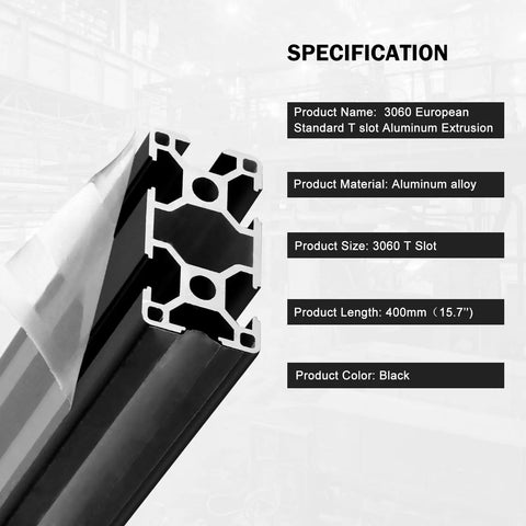 Big Bad Ass 3060 Aluminum Extrusion Profiles Black T Slot 400 mm Anodized Linear Rails close-up showing aluminum alloy structure.