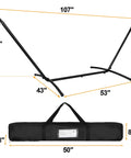 Portable 9 Foot Two Person Hammock Stand Built Tough Steel Frame Supports Up To 620 Lbs Static Capacity Weather Resistant Black shown with carry case