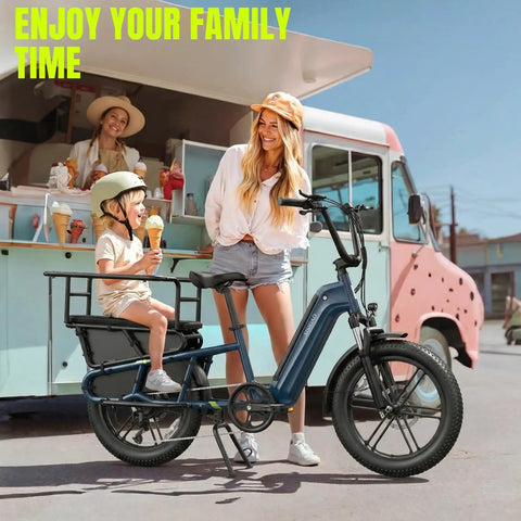 Family Electric Bike With Built In Child Seat For Safe Family Rides 1500W Peak Motor near ice cream truck scene