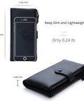 Women's Soft Leather RFID Blocking Bifold Slim Wallet With Double Zipper Pockets 17 Card Slots And ID Window Black