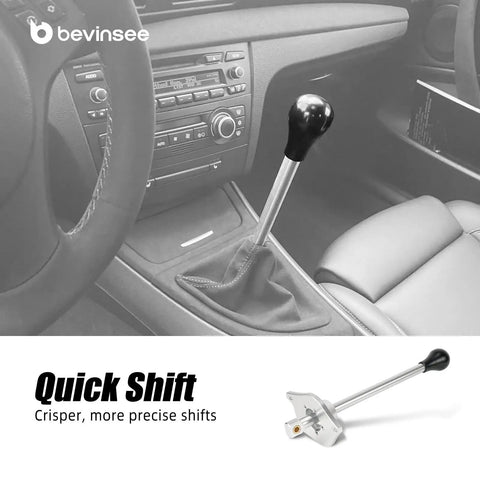 Interior view showing Short Throw Shifter for BMW E90 E91 E92 E93 E81 E82 E87 E88 2006-2013 Premium 6061 Billet Aluminum Upgrade.