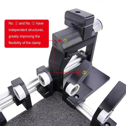 Close-up of the Slick Adjustable Shipping Box Folding Jig For Fast Ecommerce Packing and No Fuss Carton Assembly with flexible clamp features.