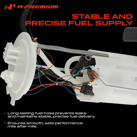 Direct Fit High Performance Electric Fuel Pump Module Assembly For Nissan Rogue 2014 Through 2020 With 2.5 Liter Engine Quick Swap Install No Sweat Guarantee close-up of assembly with fuel hose and wiring.