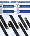 21-Piece Indexable Lathe Tool Set with 7 Shanks, carbide inserts for turning, grooving, threading, boring, durable holders for CNC machines