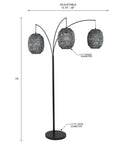 Three Light Metal Floor Lamp With Gray Rope Shade In Black Finish Large Boho Style Metal Lamp For Living Room Or Bedroom Provides Ambient And Focus Lighting For Any Space