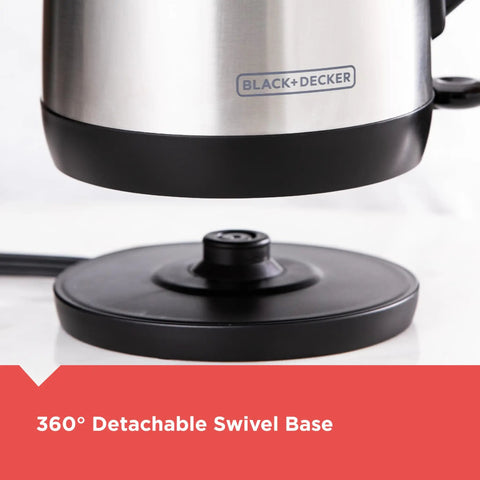 Close-up of 360° swivel base and bottom of 1.7L Cordless Electric Kettle With Rapid Boil Technology And Auto Shutoff, Stainless Steel Water Heater