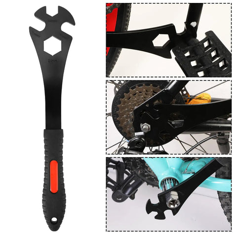 Bike Cassette Removal Tool With Chain Whip And 2 In 1 Freewheel Remover Pedal Wrench shown with bike application examples.