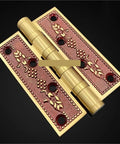 Heavy Duty Solid Brass Door Hinges With Smooth As Butter Swinging Ball Bearings And Rock Solid Construction Plus Mounting Screws For Top Notch Wood Doors And Thick Gates In Rich Gold Tone on black background.