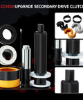 Upgrade Secondary Drive Clutch components, featuring black and silver tools designed for automotive maintenance.