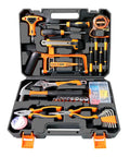 Heavy Duty Ninety Five Piece Tool Kit With Cordless Power Drill And Slick Portable Case For DIY Home Repair Auto Service No Sweat Handyman Projects And Weekend Fix Ups in a compact blow molded case.