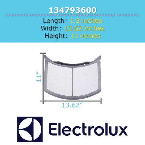Dryer Filter 134793600 Replacement For Various Models Easy Install No Fuss Lint Trap Screen, dimensions shown, Electrolux brand