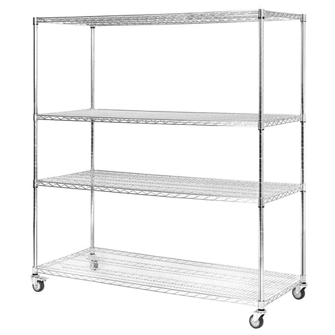 Rugged Heavy Duty Metal Wire Shelving Rack With Easy Rolling Wheels Five Tier Adjustable Steel Storage Shelf for Garage Workshop.