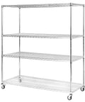 Five Tier Heavy Duty Metal Wire Shelving Unit With Smooth Roll Away Casters Quick Zero Tool Assembly Big Time Storage Upgrade Rock Solid Organizer For Garage Workshop, chrome finish with wheels.