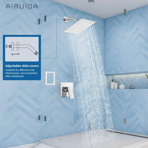 Rain Shower System With 8 Inch Square Showerhead, Easy Install 1-Handle Trim Kit, Chrome Finish, Stainless Steel Head And Brass Valve