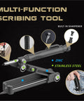 Killer Multi Function Scribing Tool And Precision Gauge With A Built In Carpenter Pencil, zinc alloy body, features built-in sharpener.