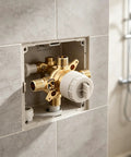 Heavy Duty Brass Three Port Shower Mixing Valve With Pressure Balancing Technology installed inside wall for hassle-free setup.