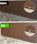 Comparison image showing Top Shelf Eight Piece Shutter Stop Kit Features 41mm Durable Plastic Stops mounted on shutters.