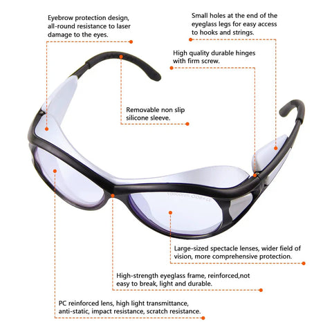 Heavy Duty CO2 Laser Safety Glasses Delivering Serious OD6 Plus Shielding For 10600NM Projects featuring durable frame and reinforced lenses.