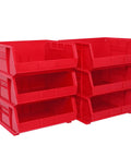 Stackable Storage Bins Set Heavy Duty Plastic Organizers With 75 Lb Capacity for Space Saving Pantry Garage Craft Room Storage 15 X 16 X 7 Inches Red 6 Pack showing side view of red bins.
