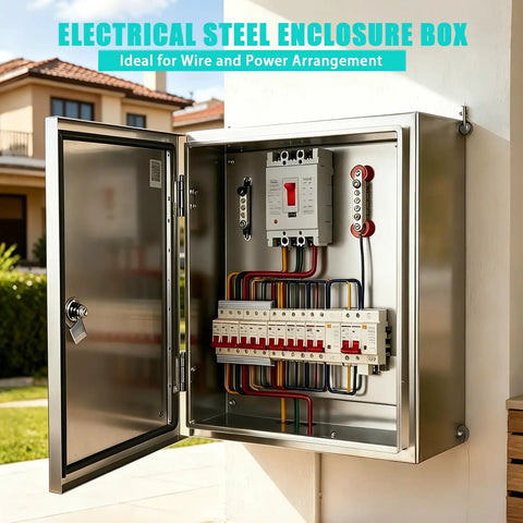 Heavy Duty Solid 304 Stainless Steel Electrical Enclosure Box 12x10x6 Inches Wall Mount Waterproof Junction Panel with opened lid