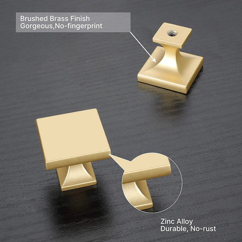Gold Cabinet Knobs 30 Pack Brushed Brass Square Zinc Alloy Dresser Drawer Hardware For Kitchen Cabinets And Furniture Dope Satin Finish Easy Install Durable Luxury Hardware Set showing close-up of brushed brass square knob