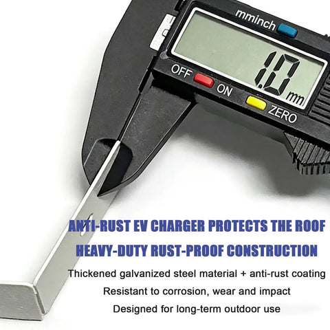 Tough As Nails EV Charger Cover Shields Your Wallbox From Freezing Rain And Blistering Sun With Rock Solid Galvanized Steel Enclosure and Clear Acrylic Door, measuring 10mm thick.