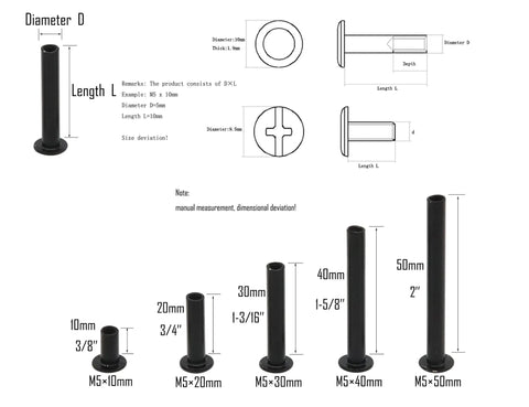 Top Shelf Chicago Bind Post Kit Featuring Five Handy M5 Lengths With Scratch Resistant Matte Black Coating detailed dimensions and sizes