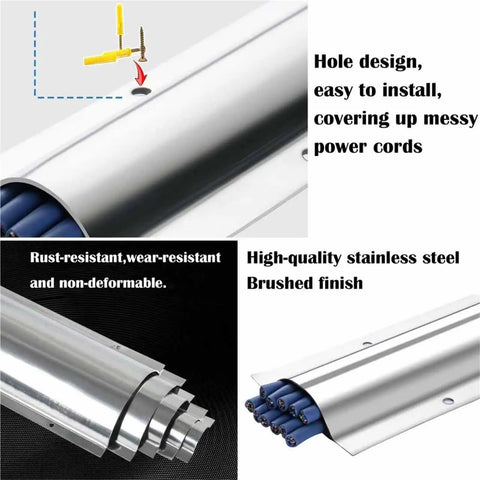 Stainless Steel Cable Raceway Cover For Office And Home Desks, Metal Cord Concealer With Screws, Paintable 30 Piece Set, Outer Width 4.5 Inches