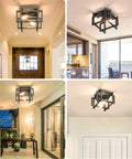 Close To Ceiling Square Black Industrial Farmhouse Light Fixture For Hallway Entryway Kitchen And Bedroom Dope Vintage Semi Flush Mount With Open Shade For Bright Dining Room Ambience in various room settings