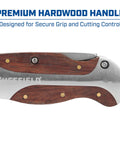 Heavy Duty Hardwood Folding Utility Knife With Foolproof Quick Swap Blades And Grip Tight Lock Back Design showing premium hardwood handle for secure grip.