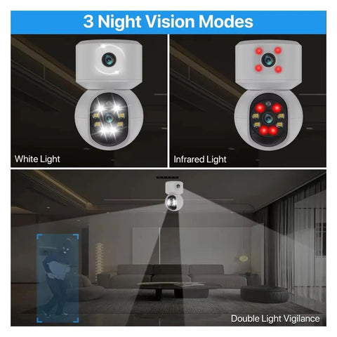 6Mp Dual Lens Wifi Ip Camera With Built In Screen Features Ai Human Detection Smooth Auto Tracking And Flat Out Reliable Ptz Pan Tilt Zoom Tech shows 3 night vision modes.